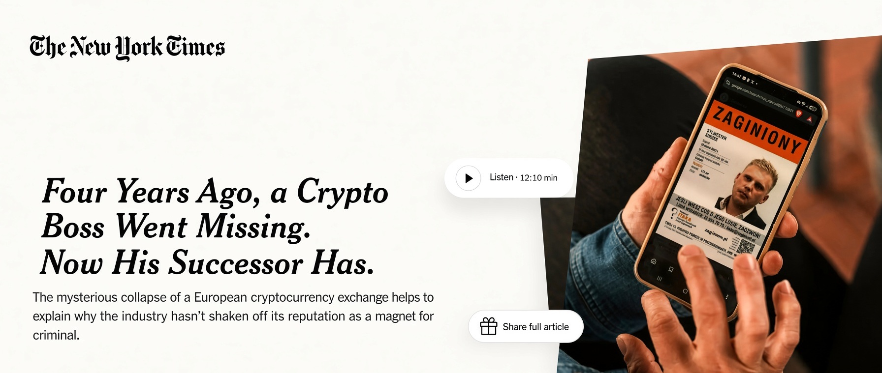 The New York Times pisze o Zondacrypto. Reportaż, który zmienia ciężar gatunkowy sprawy